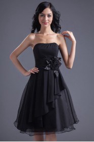 Chiffon Strapless Knee Length Dress with Hand-made Flower