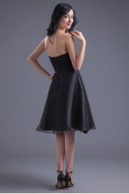 Chiffon Strapless Knee Length Dress with Hand-made Flower