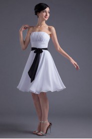 Chiffon Strapless Knee Length Dress with Sash