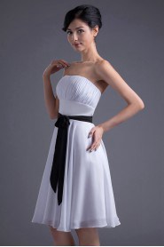 Chiffon Strapless Knee Length Dress with Sash