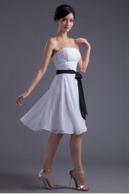 Chiffon Strapless Knee Length Dress with Sash