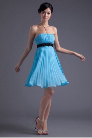 Chiffon Strapless Knee Length Dress with Sash