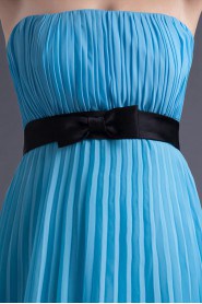 Chiffon Strapless Knee Length Dress with Sash