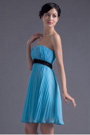 Chiffon Strapless Knee Length Dress with Sash