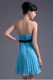 Chiffon Strapless Knee Length Dress with Sash