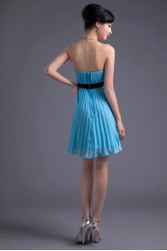 Chiffon Strapless Knee Length Dress with Sash