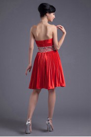 Satin Sweetheart Knee Length Dress with Embroidery