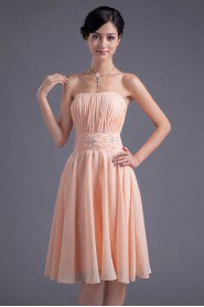 Chiffon Strapless Knee Length Dress with Embroidery