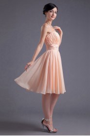 Chiffon Strapless Knee Length Dress with Embroidery