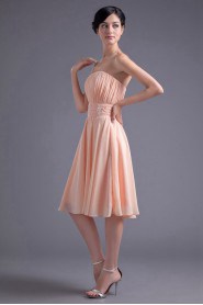 Chiffon Strapless Knee Length Dress with Embroidery