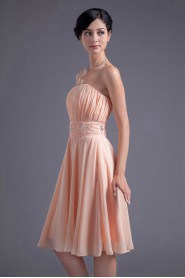 Chiffon Strapless Knee Length Dress with Embroidery