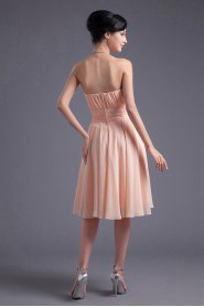 Chiffon Strapless Knee Length Dress with Embroidery