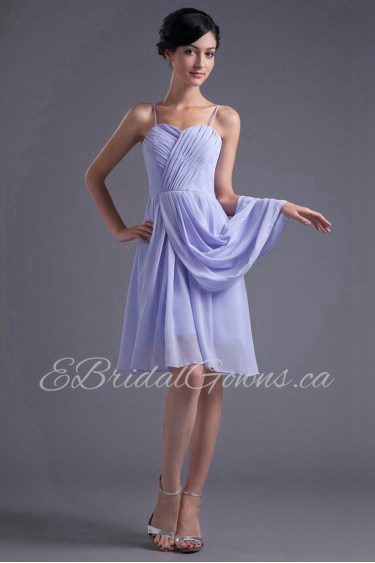 Chiffon Short Dress with Crisscross Ruched Bodice