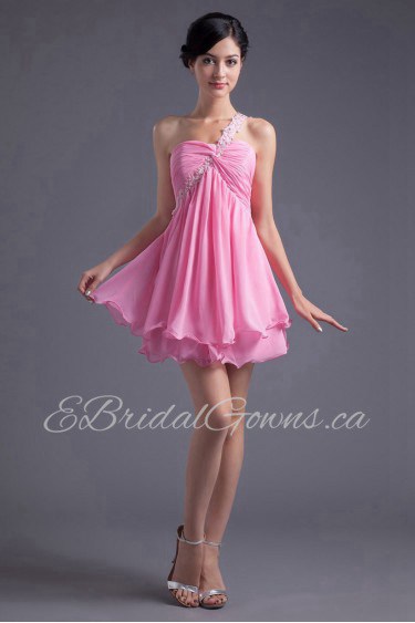 Chiffon One Shoulder Short Dress with Embroidery