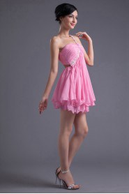 Chiffon One Shoulder Short Dress with Embroidery