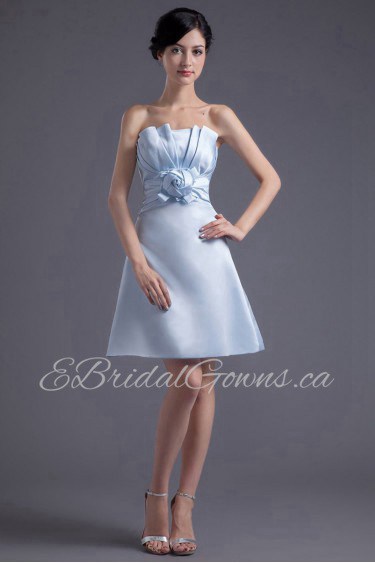 Satin Scallop A Line Short Dress with Hand-made Flower