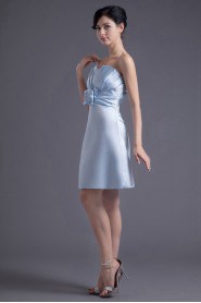 Satin Scallop A Line Short Dress with Hand-made Flower