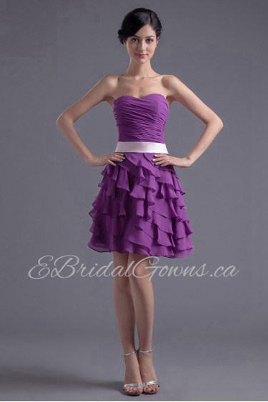 Chiffon Sweetheart Short Dress with Sash