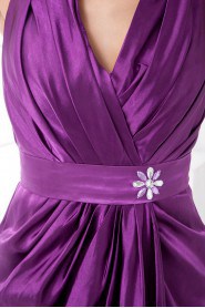 Satin V Neckline Short Dress with Sash and Sequins