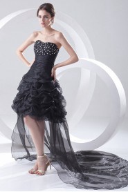 Organza Strapless A Line Short Dress with Embroidery