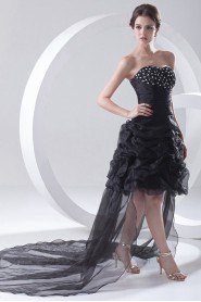 Organza Strapless A Line Short Dress with Embroidery