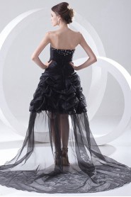 Organza Strapless A Line Short Dress with Embroidery