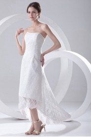 Lace Strapless A Line Tea-Length Dress