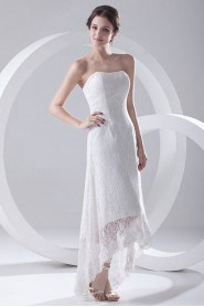 Lace Strapless A Line Tea-Length Dress