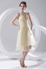 Organza Halter Knee Length Dress