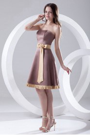 Satin Sweetheart Knee Length Dress with Sash