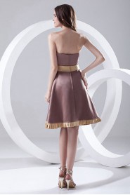 Satin Sweetheart Knee Length Dress with Sash