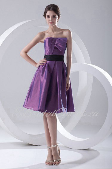 Taffeta Scoop Knee Length Dress with Sash