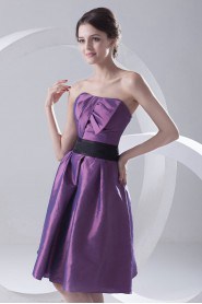 Taffeta Scoop Knee Length Dress with Sash