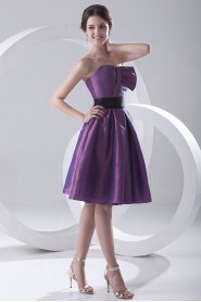 Taffeta Scoop Knee Length Dress with Sash