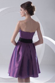 Taffeta Scoop Knee Length Dress with Sash