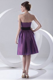 Taffeta Scoop Knee Length Dress with Sash