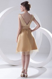 Satin and Net V Neckline A Line Short Dress with Sash