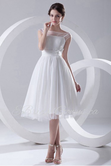 Chiffon and Net Knee Length Dress with Hand-made Flower