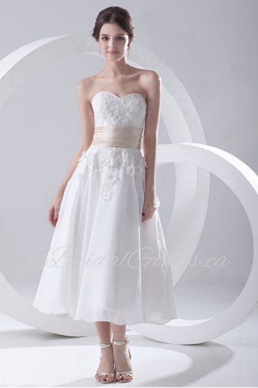 Chiffon Sweetheart A Line Tea-Length Dress with Embroidery