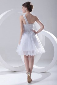 Satin and Net Sweetheart Short Dress with Embroidery