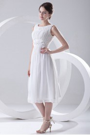 Chiffon Jewel A Line Tea-Length Dress with Embroidery