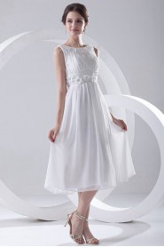 Chiffon Jewel A Line Tea-Length Dress with Embroidery