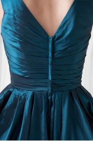 Taffeta V Neckline Tea-Length Dress with Hand-made Flower