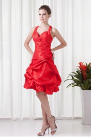 Taffeta Halter Knee Length Dress