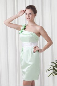 Satin One Shoulder Short Dress with Sash