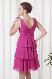 Chiffon V-cou Empire Knee Length Dress with Embroidery