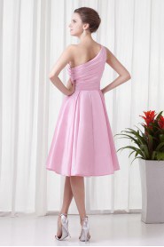 Taffeta One Shoulder Knee Length Dress with Hand-made Flower