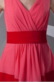 Chiffon V Neckline Short Dress with Sash