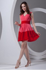 Chiffon V Neckline Short Dress with Sash