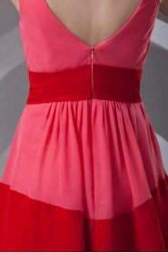 Chiffon V Neckline Short Dress with Sash